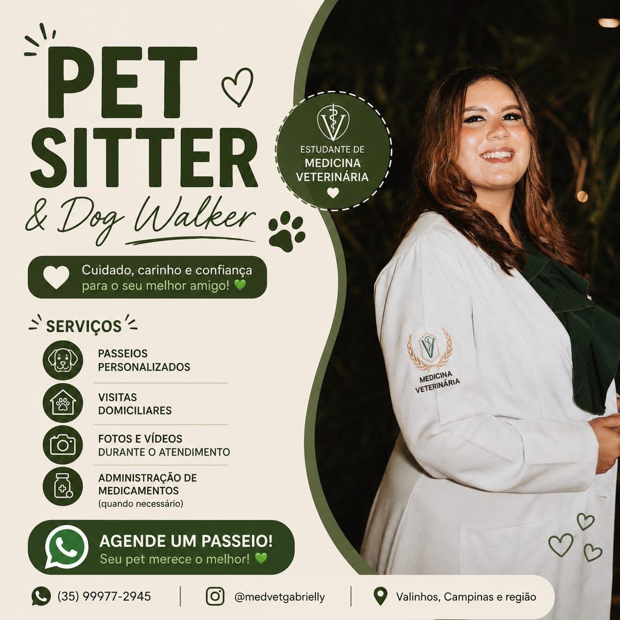 Gabrielly vestindo jaleco de Medicina Veterinária